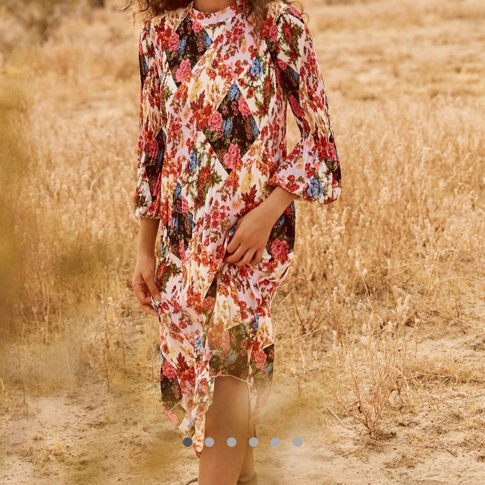 Anthropologie Multicolor Floral pleated top Midi Dress